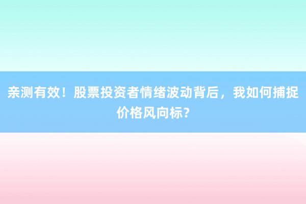 亲测有效！股票投资者情绪波动背后，我如何捕捉价格风向标？
