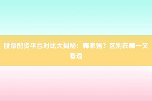 股票配资平台对比大揭秘：哪家强？区别在哪一文看透
