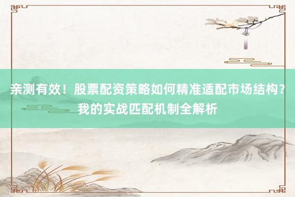 亲测有效！股票配资策略如何精准适配市场结构？我的实战匹配机制全解析