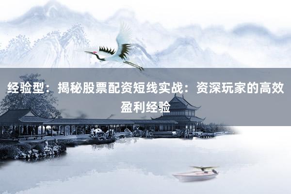 经验型：揭秘股票配资短线实战：资深玩家的高效盈利经验